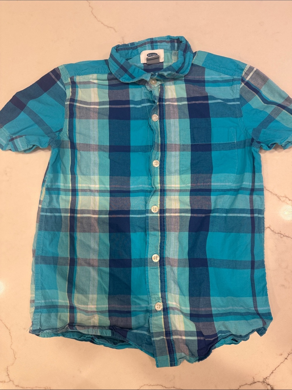 Old Navy Blue Plaid Short-Sleeve Button-Down Shirt